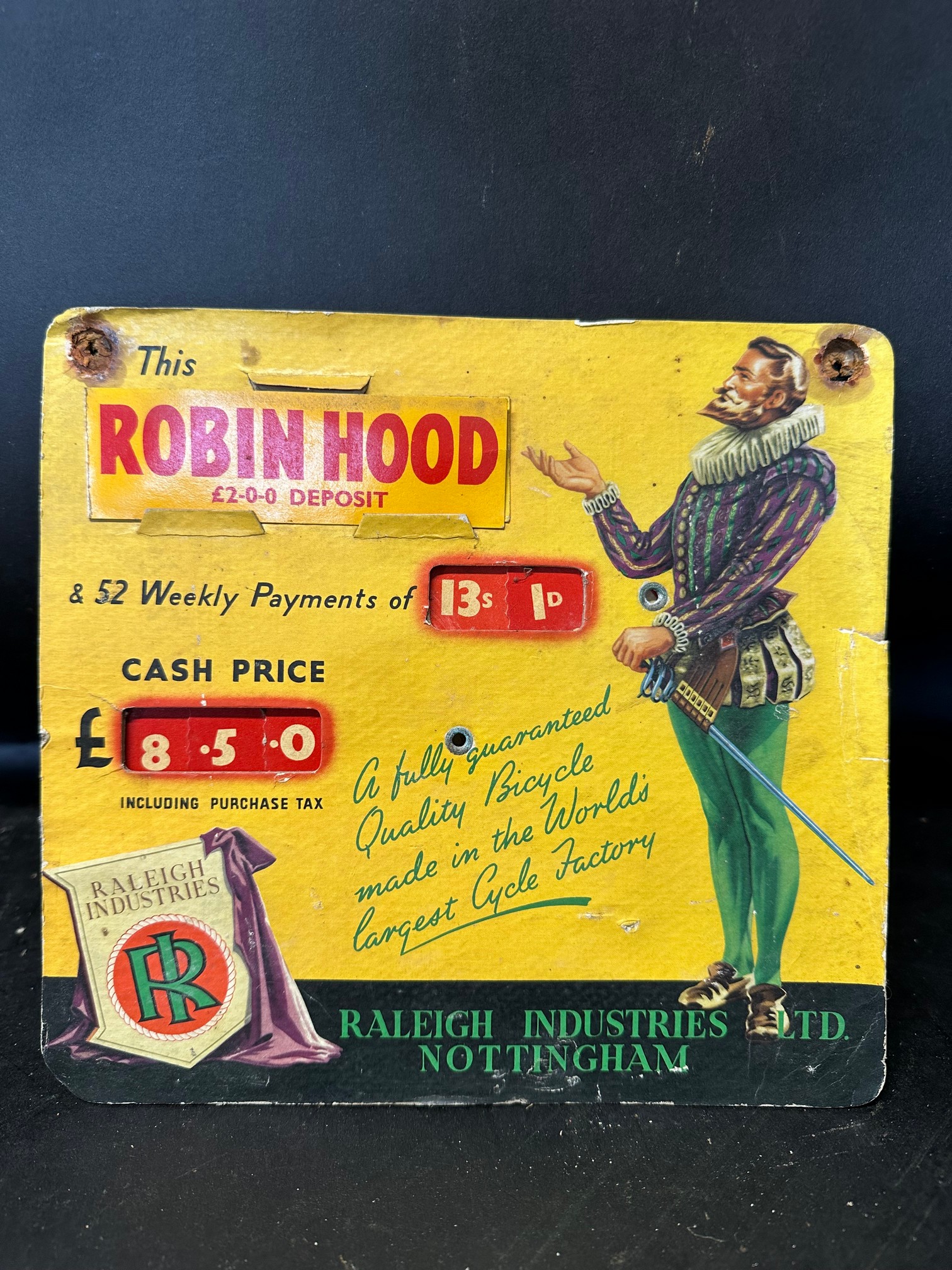 A rare Raleigh Industries Ltd. Nottingham price indicator showcard 'a fully guaranteed Quality - Image 5 of 5