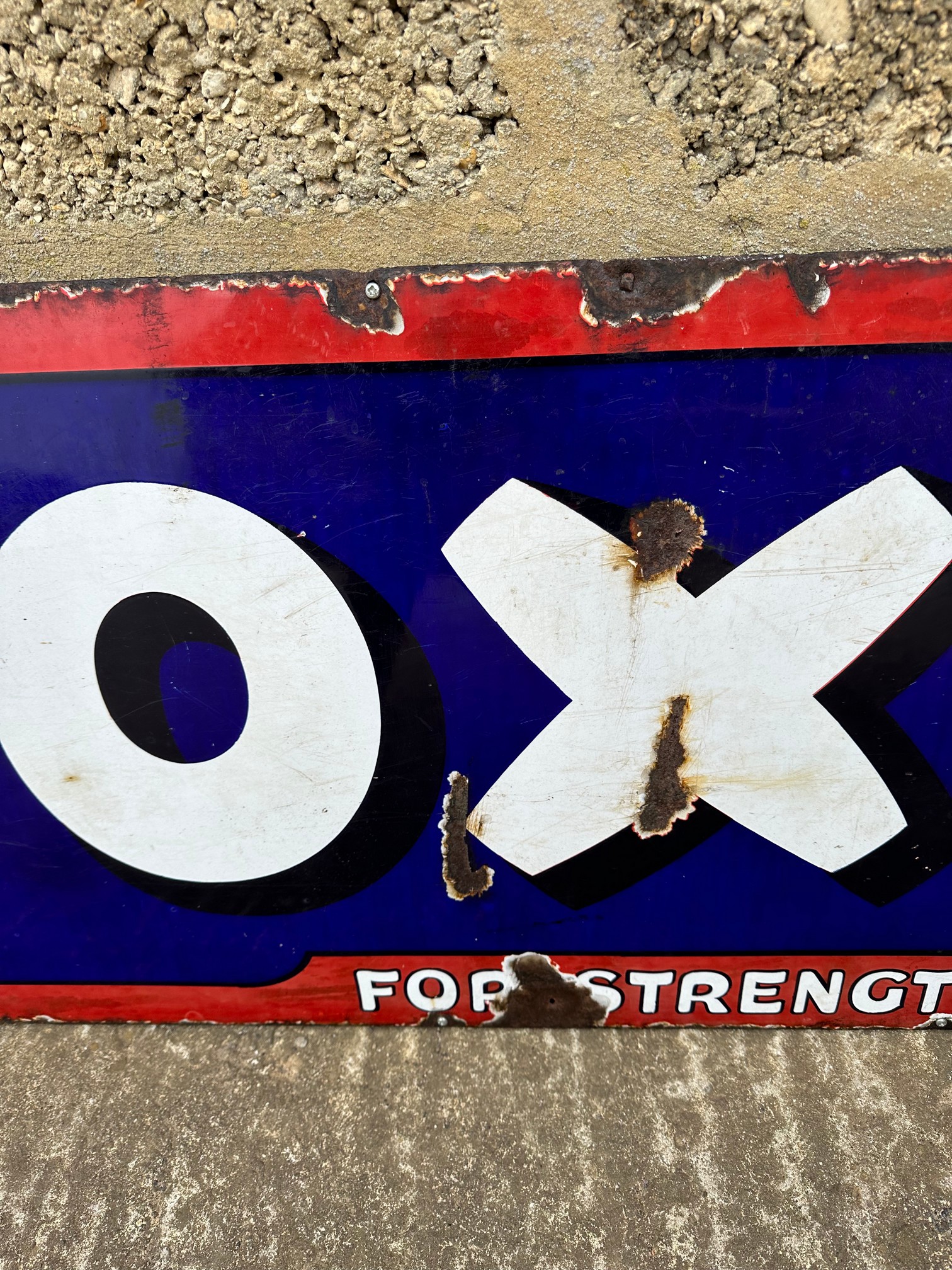 An Oxo For Strength enamel advertising sign mounted to metal support frame, 48 x 18". - Image 4 of 6