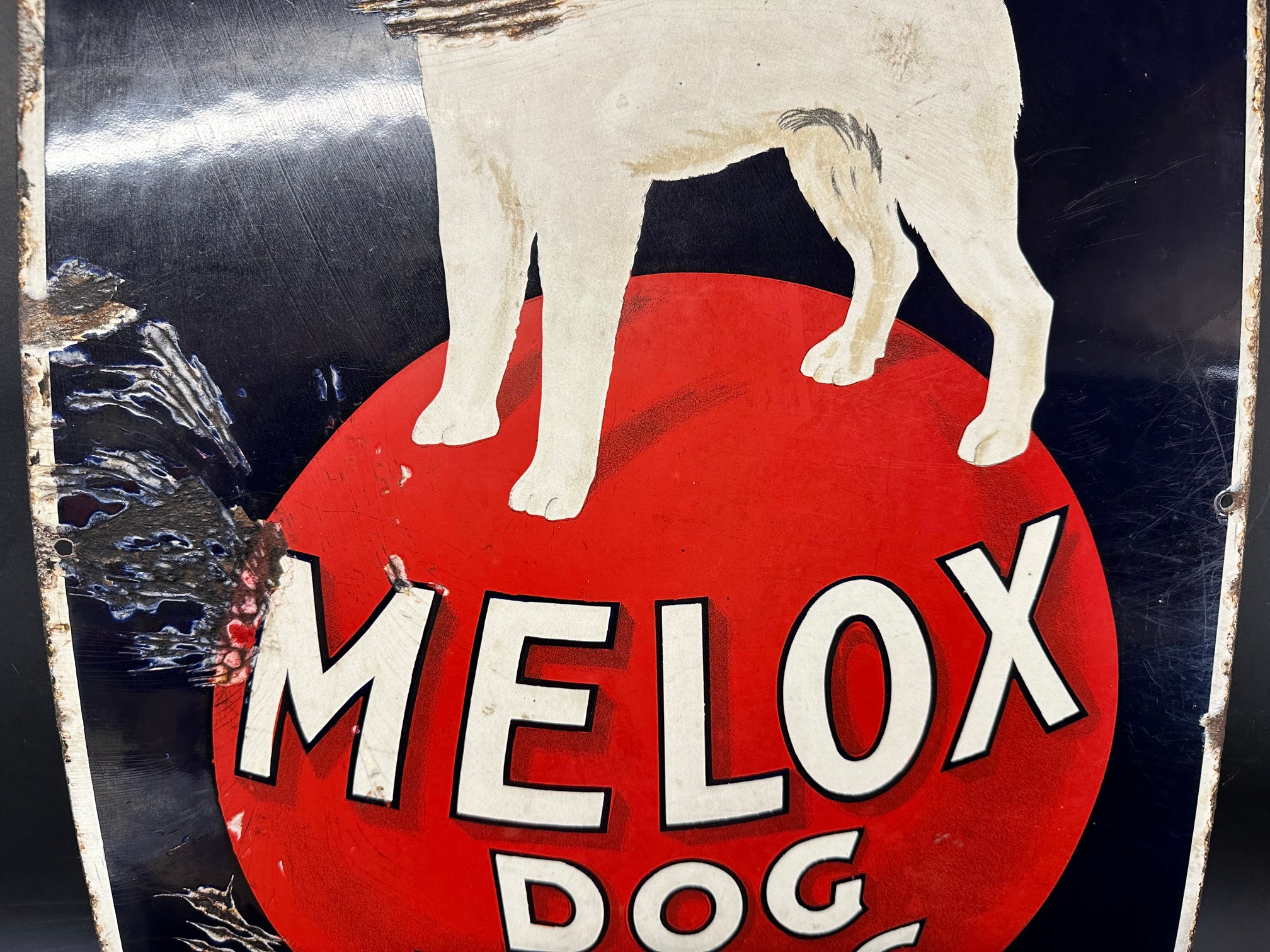 A Melox Dog Foods 'The Foods that Nourish' pictorial enamel advertising sign, 18 x 26". - Image 5 of 6