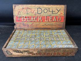 A Dolly Black Lead polish wooden counter top dispensing crate with full contents, manufactured by