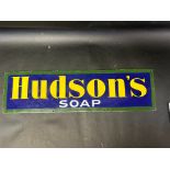 A Hudson's Soap enamel advertising sign. 29 x 8", professionally restored.