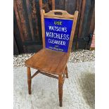 A Watson's Matchless Cleanser enamelled back advertising chair by Falkirk Iron Co. Ltd with