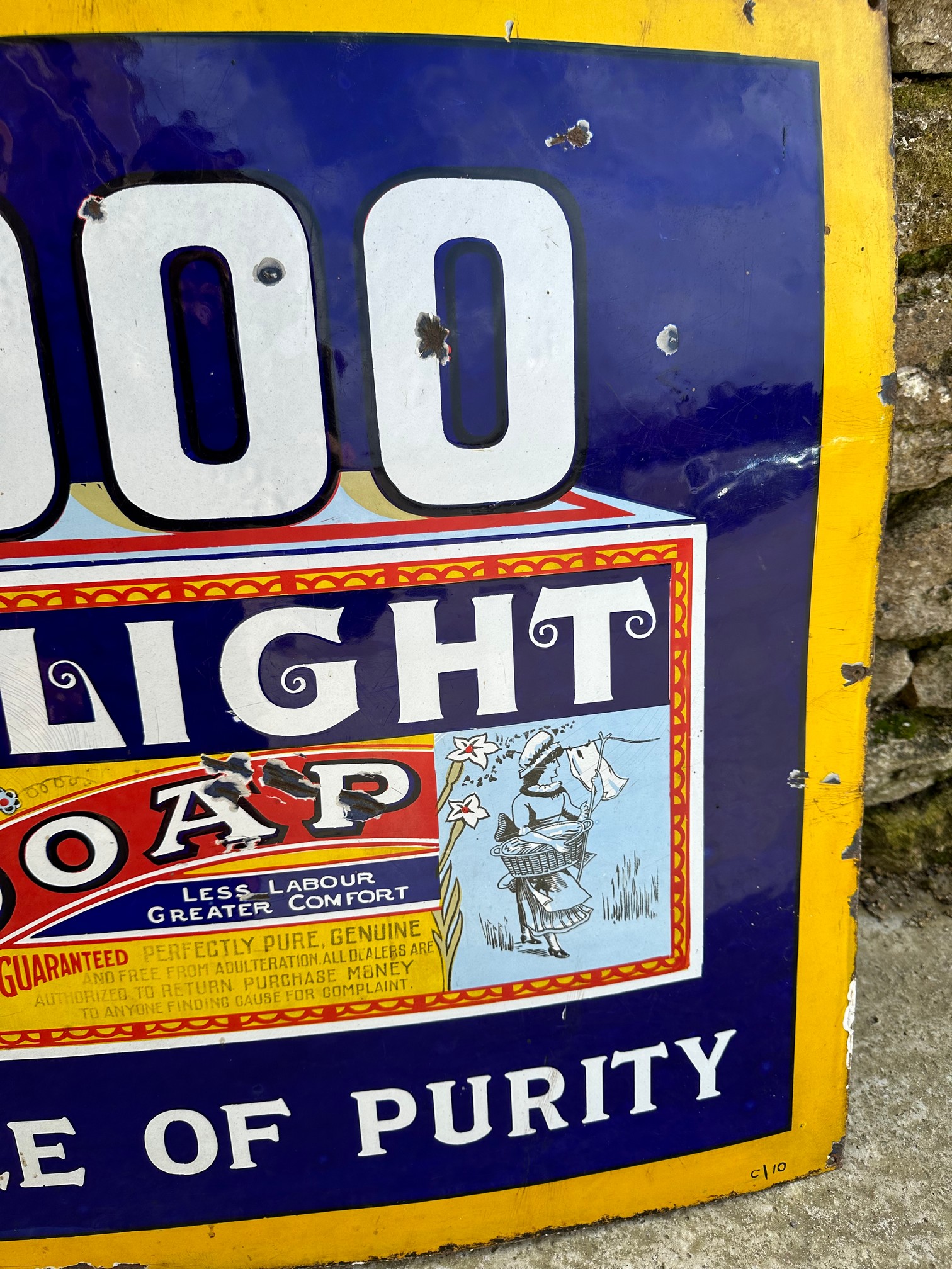 A Sunlight Soap £1,000 Guarantee of Purity pictorial enamel advertising sign, 36 x 27". - Image 6 of 6