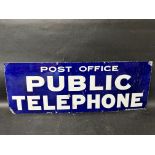 A Post Office Public Telephone enamel sign by Willing & Co. Ltd. Works, London, 33 x 12".