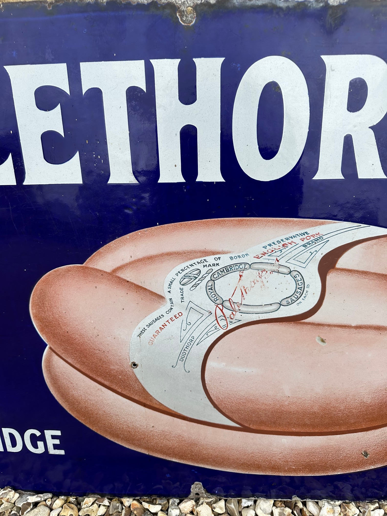 A Palethorpes' Royal Cambridge (sausages) pictorial enamel advertising sign, 36 x 24". - Image 4 of 5