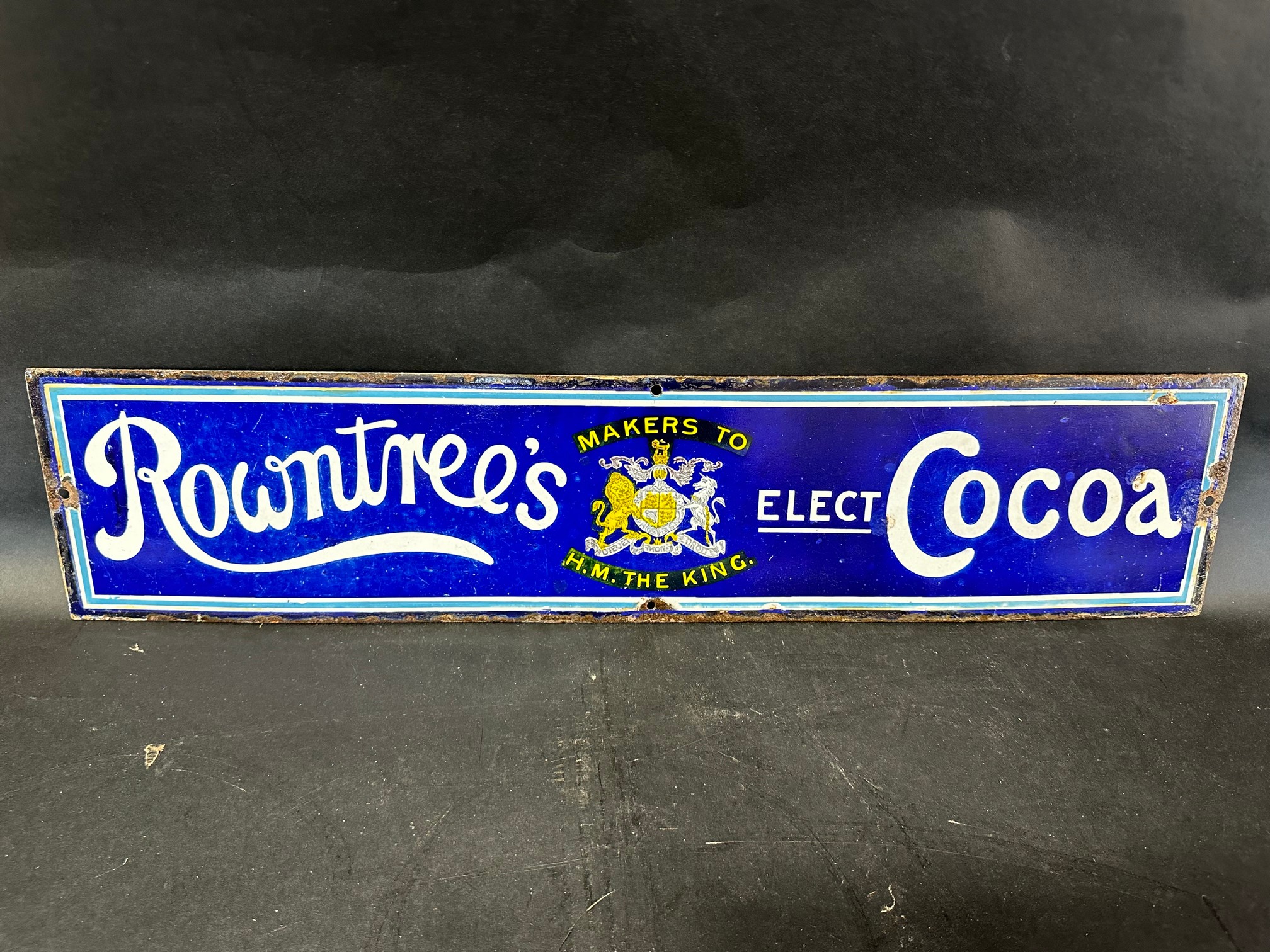 A Rowntree's Cocoa strip enamel advertising sign, 25 x 5 1/2", some professional restoration.