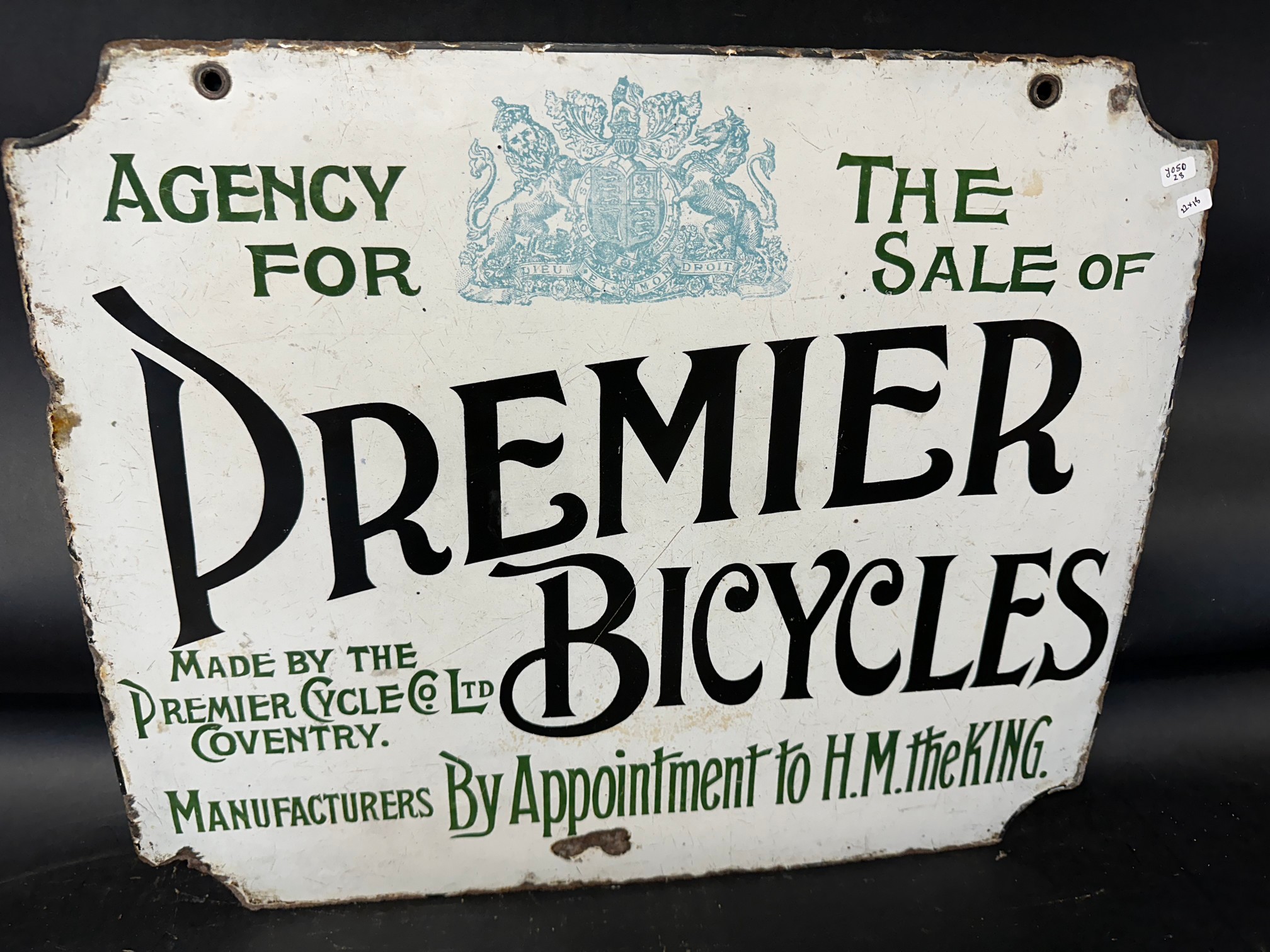 A Premier Bicycles double sided enamel advertising sign by the Premier Cycle Co. Ltd. Coventry,