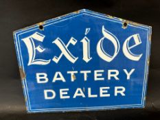 An Exide Battery Dealer double sided hanging enamel advertising sign, 15 x 12