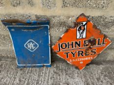 A John Bull Tyres double sided lozenge shaped enamel advertising sign, 20 x 20