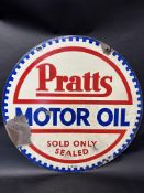 A Pratts Motor Oil circular double sided enamel hanging advertising sign