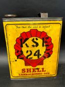 A Shell Lubricating Oil gallon can stamped KSE 2245 to one side.
