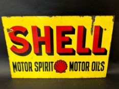 A Shell Motor Spirit Motor Oils double sided enamel advertising sign with hanging flange, 24 1/4 x