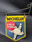 A Michelin Cycle Tyres double sided aluminium advertising sign on hanging bracket, 21 x 30