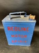 A Redline Motor Spirit two gallon can with correct cap, Valor 12'25.