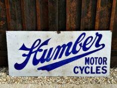 A large and rare Humber Motor Cycles enamel advertising sign by Wildman & Meguyer, 50 x 23