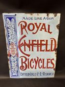 A Royal Enfield Bicycles enamel advertising hanging sign, restored, 18 x 24