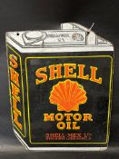 A Shell Motor Oil can-shaped double sided hanging enamel advertising sign for Shell-Mex Ltd. 15 1/