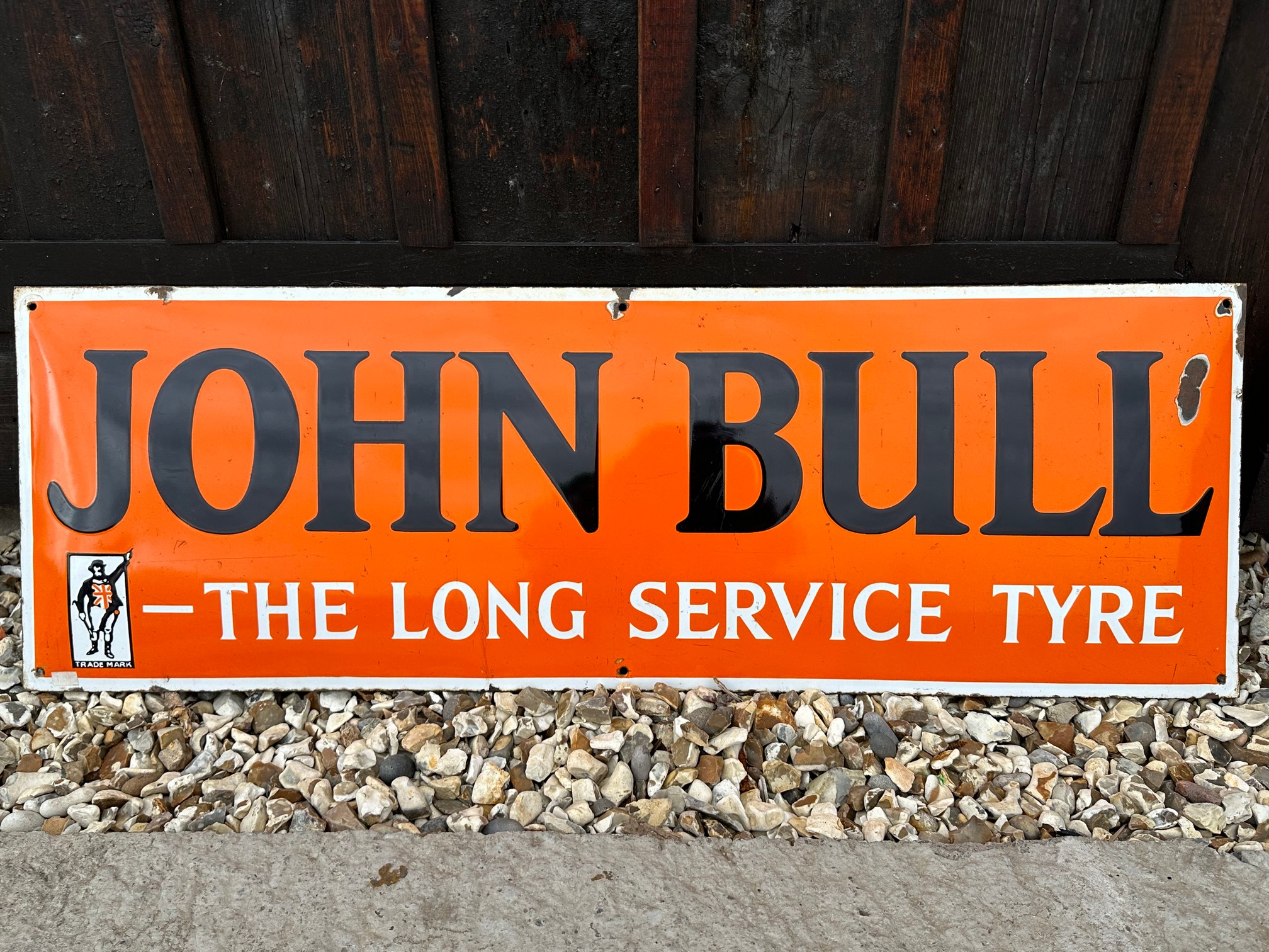 A John Bull (tyres) convex enamel advertising sign once owned by the Colyford Motor Museum, 36 x