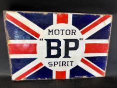 A BP Motor Spirit double sided enamel advertising sign with hanging flange by Imperial Enamel, 24