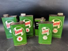 Five Wakefield Castrol cans and a Wakefield Girling can.