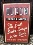 A Duron Brake Linings 'The finest brake linings in the world' advertising poster by Brake Linings
