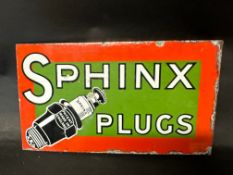 A Sphinx Plugs pictorial enamel advertising sign with hanging flange, 16 x 9