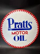 A Pratts Motor Oil double sided hanging enamel advertising sign by Bruton of Palmers Green, dated