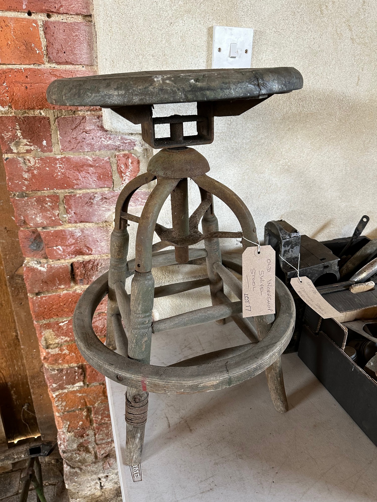 Henry Body's wooden workshop swivel stool. - Image 2 of 2
