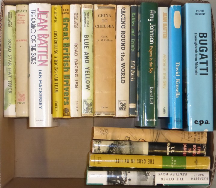 A box of competition motoring books and other titles, The Other Bentley Boys, Five Roads to