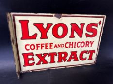 A Lyons' Coffee and Chicory Extract double sided enamel advertising sign with hanging flange, 18 x