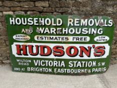 A large Hudson's Removals enamel advertising sign, 72 1/2 x 40