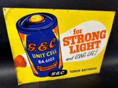 A General Electric Company pictorial tin sign advertising the G.E.C. torch batteries with image of a