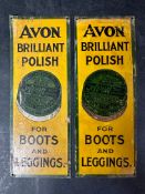 A pair of Avon Brilliant Polish for Boots and Leggings tin finger door plates, both 8 x 3