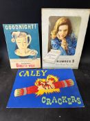 Three advertising showcards: Cadbury's Bourn-vita, Player's Number 3 Cigarettes and Caley Crackers.