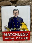 A rare Matchless Metal Polish 'firefighter' enamel advertising sign, 24 x 30