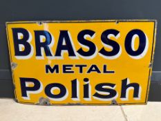 A Brasso Metal Polish enamel advertising sign in rare and unusual colourway, 20 x 12