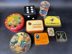 Nine confectionery tins including Sharp's Super-Kreem Toffee (x 2), Jacob's Biscuits, Cadbury's