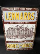 A Lennards Boots & Shoes enamel advertising sign depicting their HQ at Queens Road, Bristol 'The