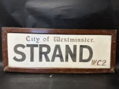 A Victorian City of Westminster - STRAND W.C.2 milk glass street sign, in original wooden frame,