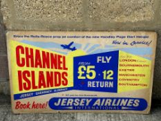A Jersey Airlines International cardboard Booking Office advertising sign for the Channel Islands