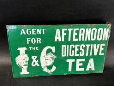 An I & C Afternoon Digestive Tea double sided enamel agent's advertising sign depicting two heads