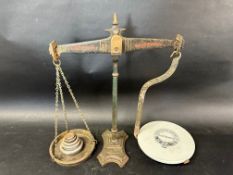 A set of Joseph & Jesse Siddons Ltd. of West Bromwich shop counter top weighing scales with weights,
