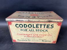 A large Polienta Co. Codolettes of Reading counter top shop dispensing tin, 14 1/4 x 8 1/2 x 8 1/