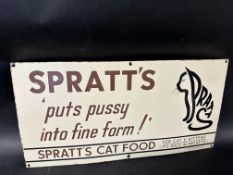 A Spratt's 'puts pussy into fine form!' enamel advertising sign, in very good condition, 24 x 12