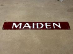 A Maiden enamel railway sign, 48 x 8