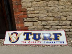 A large Turf Top Quality Cigarettes enamel advertising sign with Pegasus motif and Carreras label to
