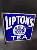A Lipton's Tea double sided enamel advertising sign with coat of arms and hanging flange, 12 1/4 x