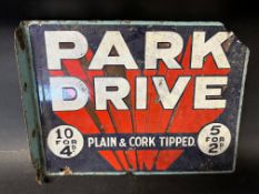 A Park Drive cigarettes double sided enamel advertising sign with hanging flange, 16 x 12