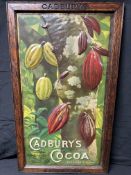 A Cadbury's Cocoa embossed tin advertising sign with wooden frame: presented by Cadbury Bros.