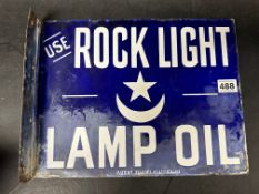 A 1930s Rock Light Lamp Oil double sided enamel advertising sign by Patent Enamel Co. Ltd. 13 x